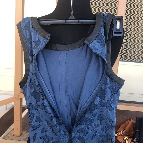 Beautiful Blue Lace Dress by Tart, with faux black Leather & Zipper on the back - Picture 9 of 15